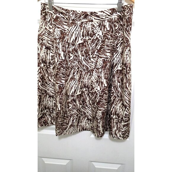 Merona Women's 100% Silk Brown & White Abstract Print A-Line Skirt Size 8 Lightw - Picture 3 of 8